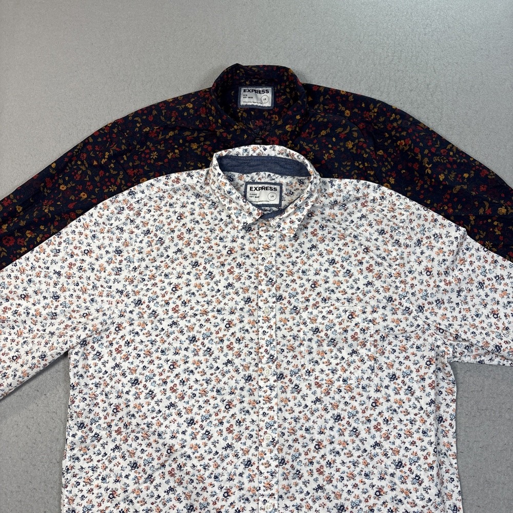 Express Soft Wash Women's Long Sleeve Button Shirt Floral Size Large Lot‎ of 2